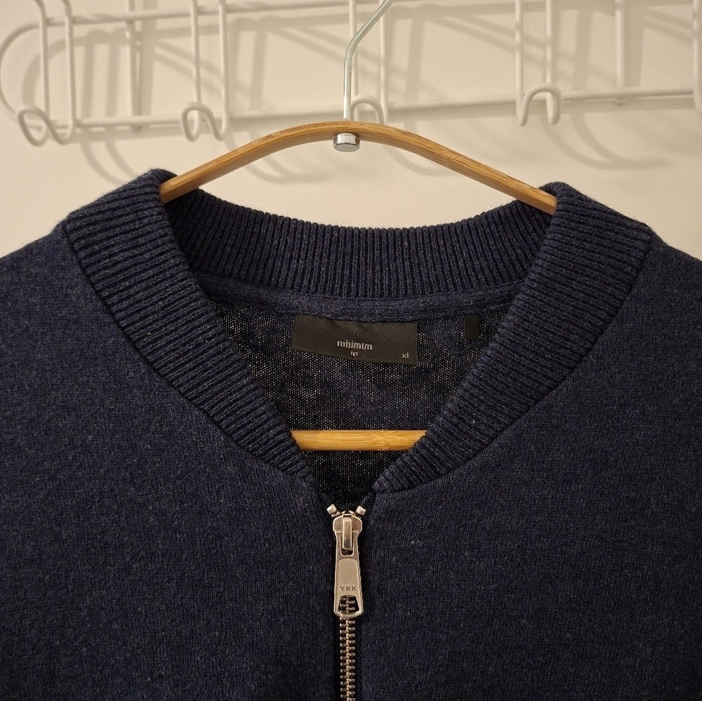 Minimum Men's Heathered Dark Blue Knit Zip-Up Sweater (Size XL) - Picture 3 of 6
